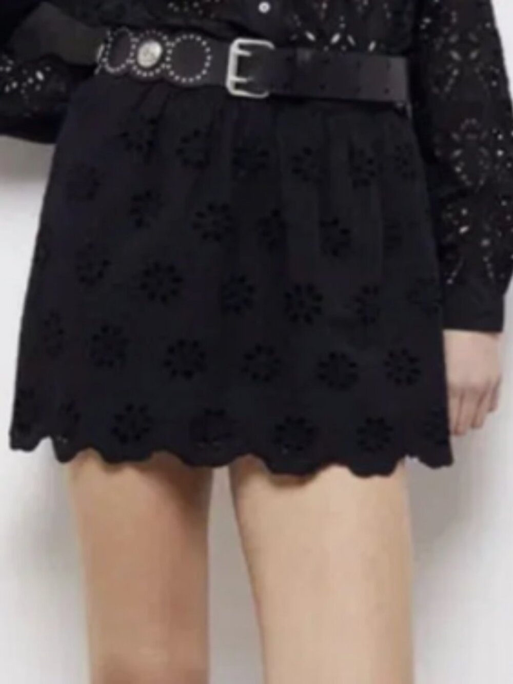 The Kooples Black Eyelet Mini Skirt Scalloped Hem Tie Waist NWT Size S